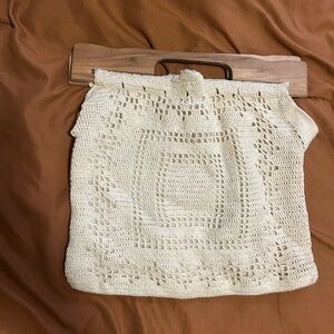 Crochet Handbag with Wooden Handle